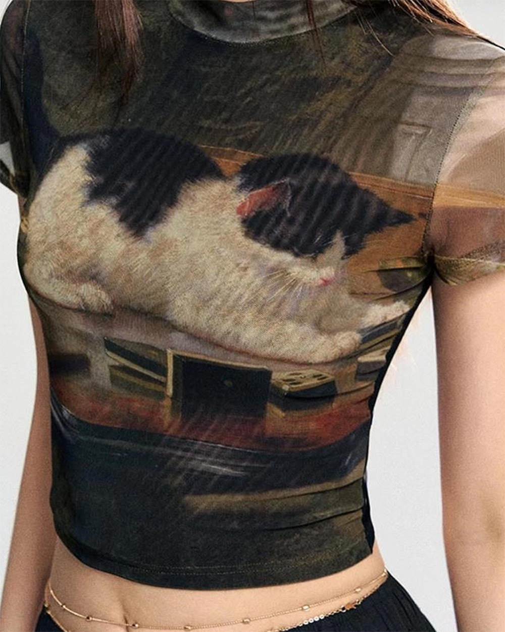 playful kitten print y2k top boogzel clothing