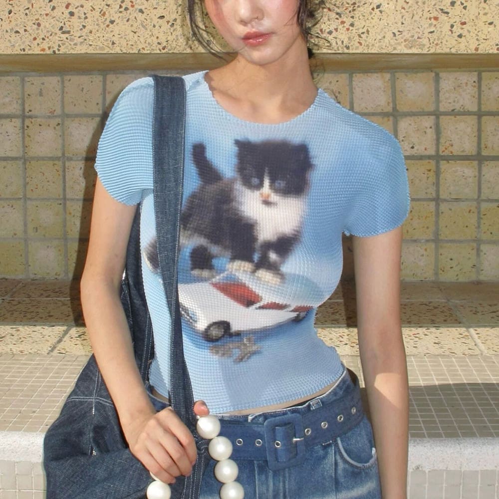 playful kitten y2k baby tee boogzel clothing