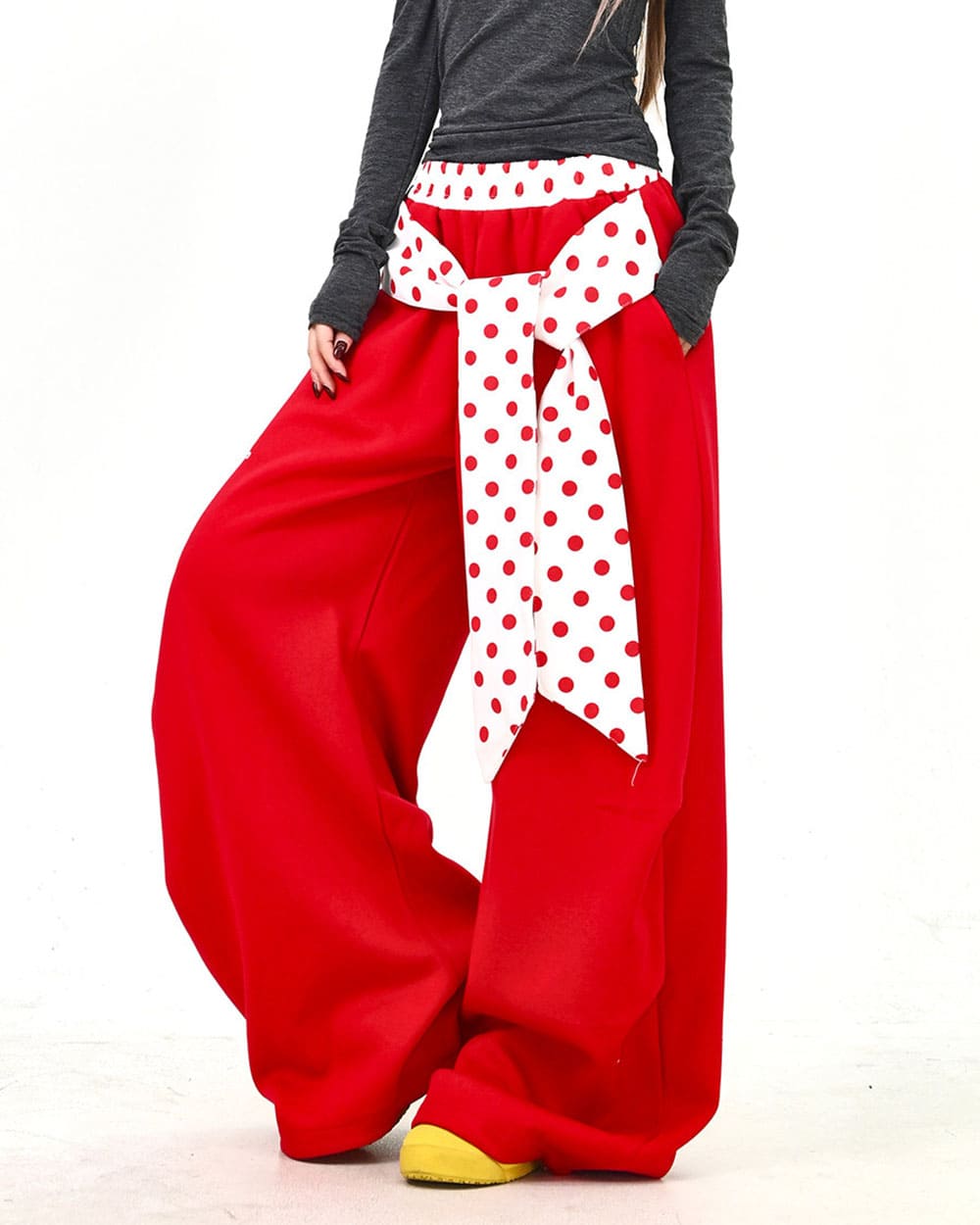 polka dot belt wide leg pants boogzel clothing