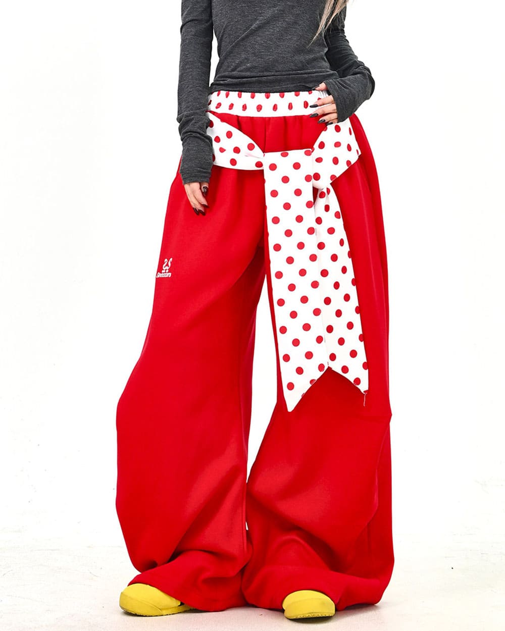 polka dot belt wide leg pants boogzel clothing