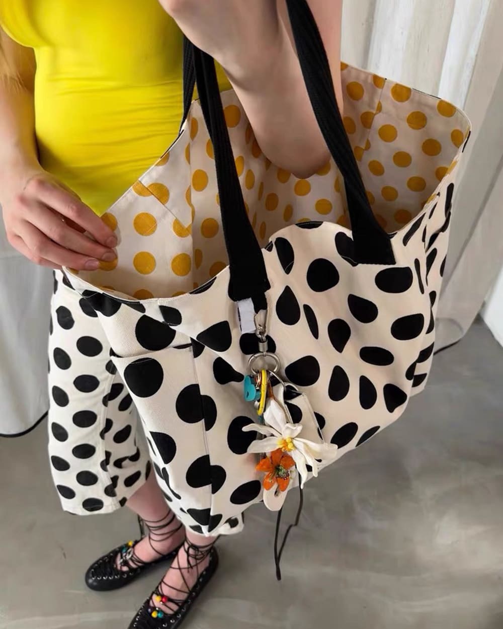 polka dot canvas shopper bag boogzel clothing