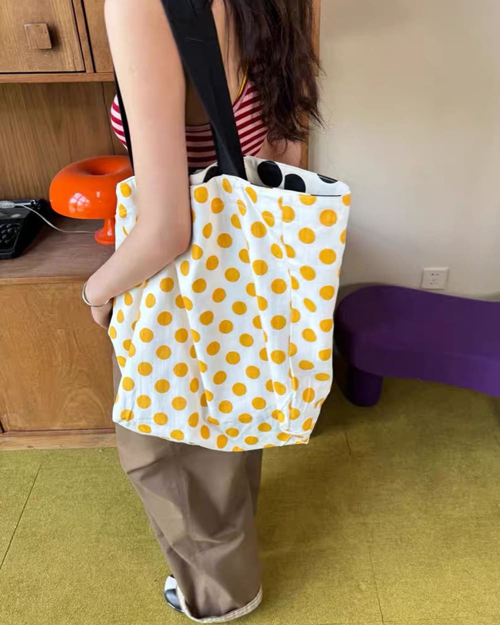 polka dot canvas shopper bag boogzel clothing