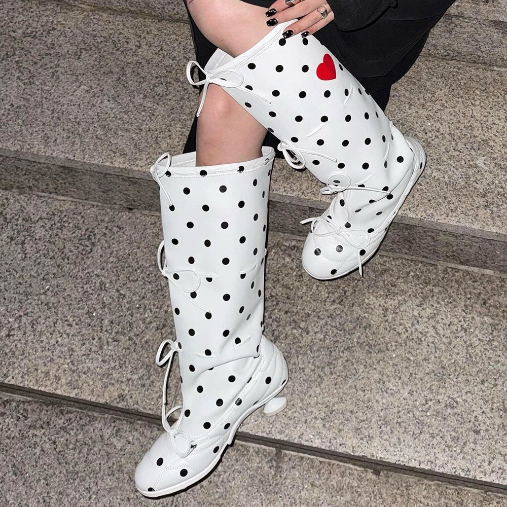 polka dot heart kitten heel boots boogzel clothing