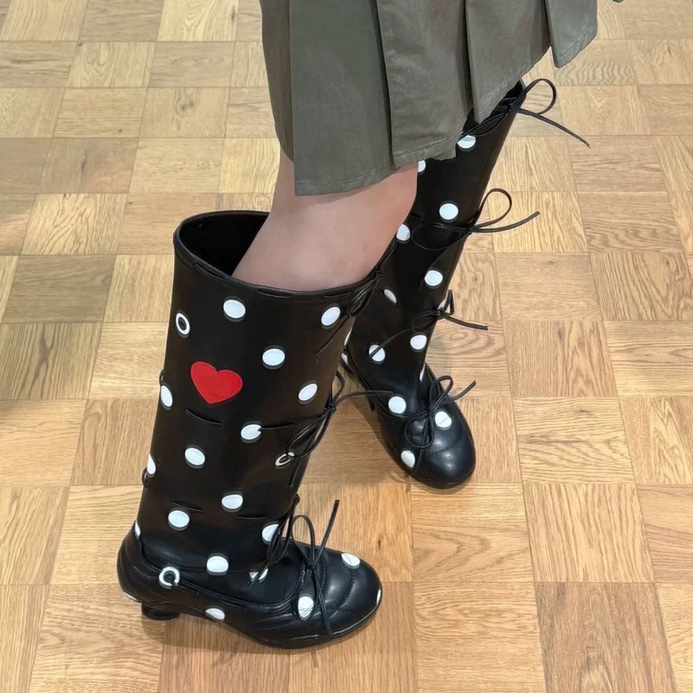 polka dot heart kitten heel boots boogzel clothing