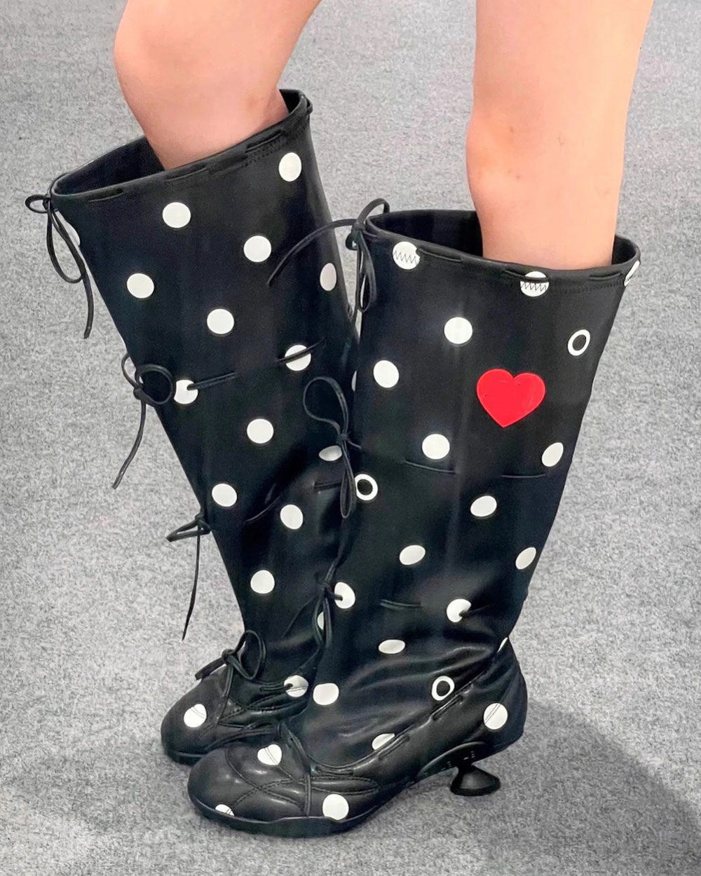 polka dot heart kitten heel boots boogzel clothing