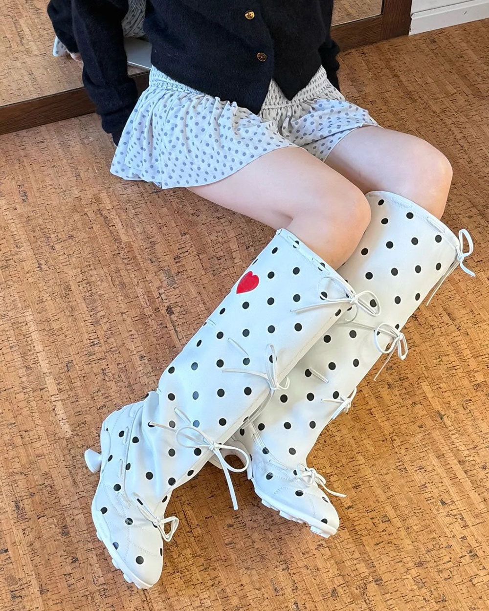 polka dot heart kitten heel boots boogzel clothing