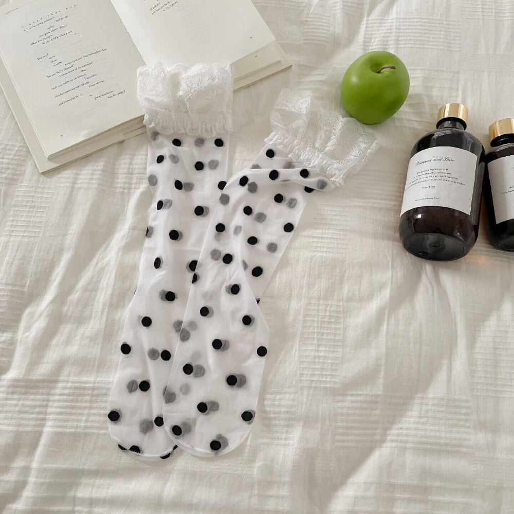 polka dot sheer knee high socks boogzel clothing