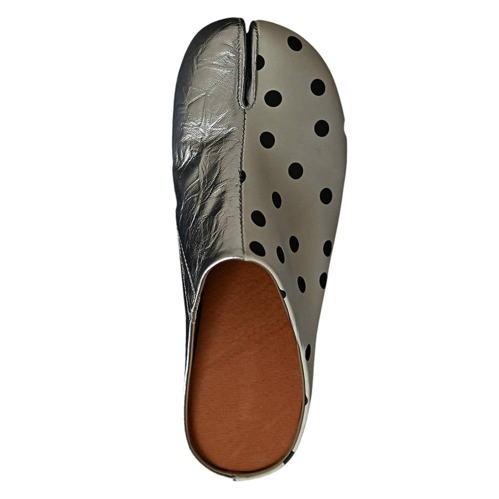 polka dot silver tabi mule flats boogzel clothing