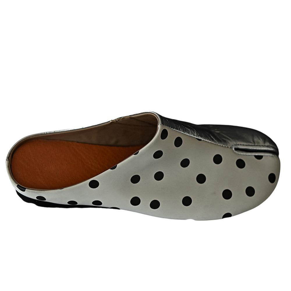 polka dot silver tabi mule flats boogzel clothing