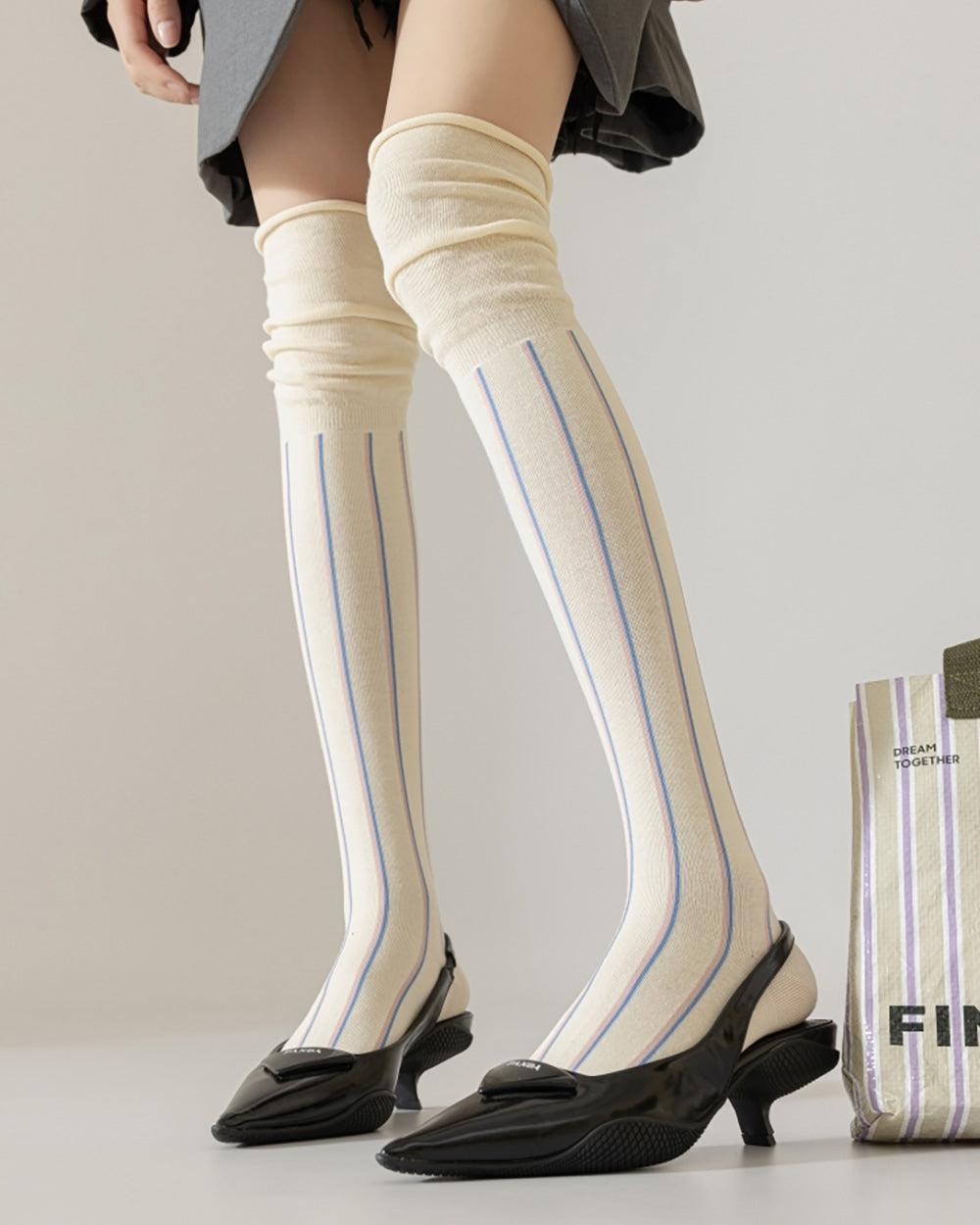 preppy striped knee socks boogzel clothing