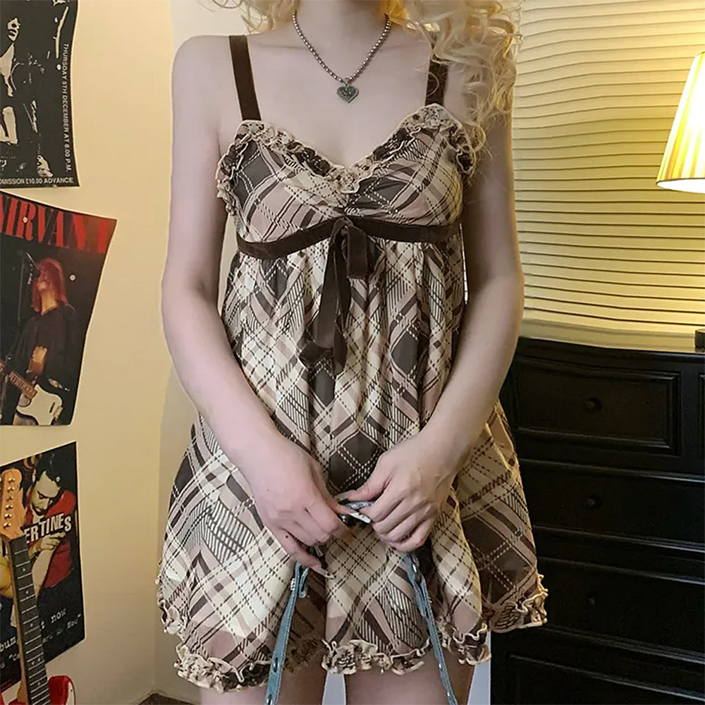 preppy aesthetic plaid mini tank dress boogzel clothing