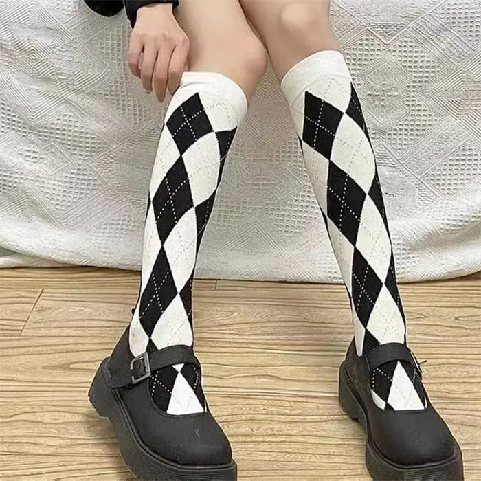 preppy argyle high socks boogzel clothing