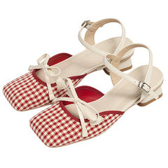 preppy gingham bow sandals boogzel clothing