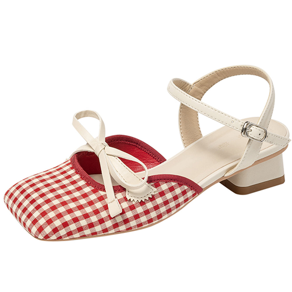 preppy gingham bow sandals boogzel clothing