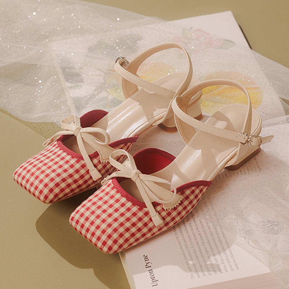 preppy gingham bow sandals boogzel clothing