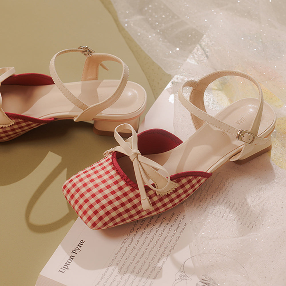 preppy gingham bow sandals boogzel clothing