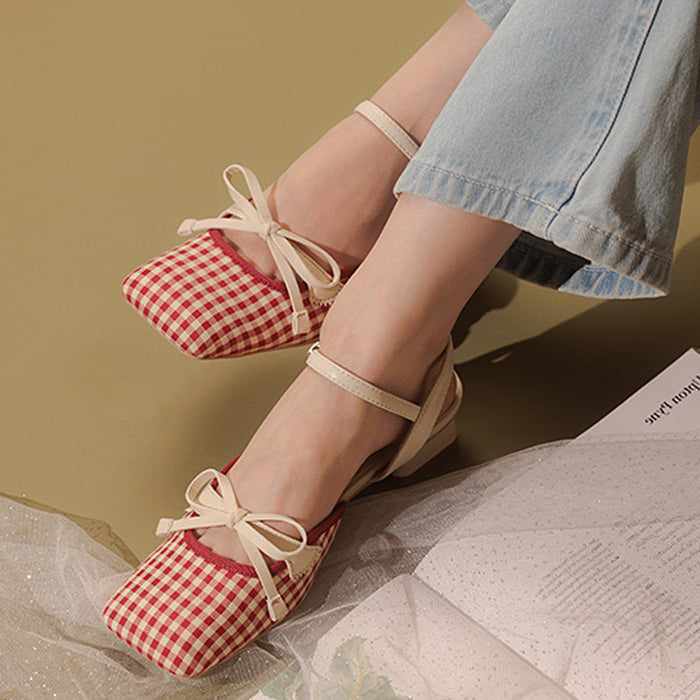 preppy gingham bow sandals boogzel clothing