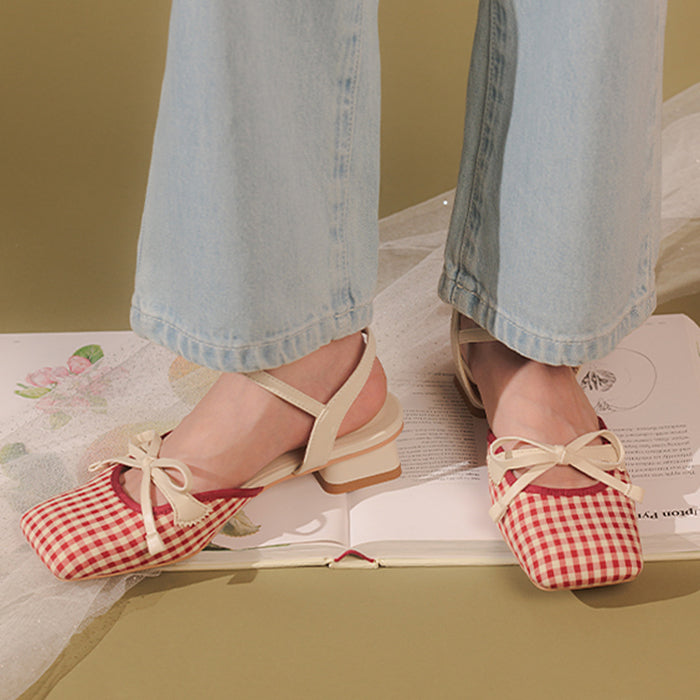preppy gingham bow sandals boogzel clothing
