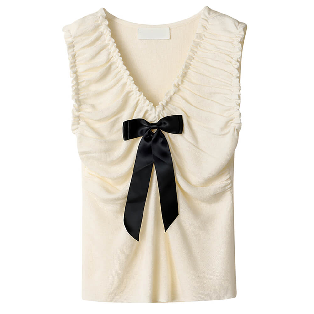 preppy ruched top with satin bow boogzel clothing