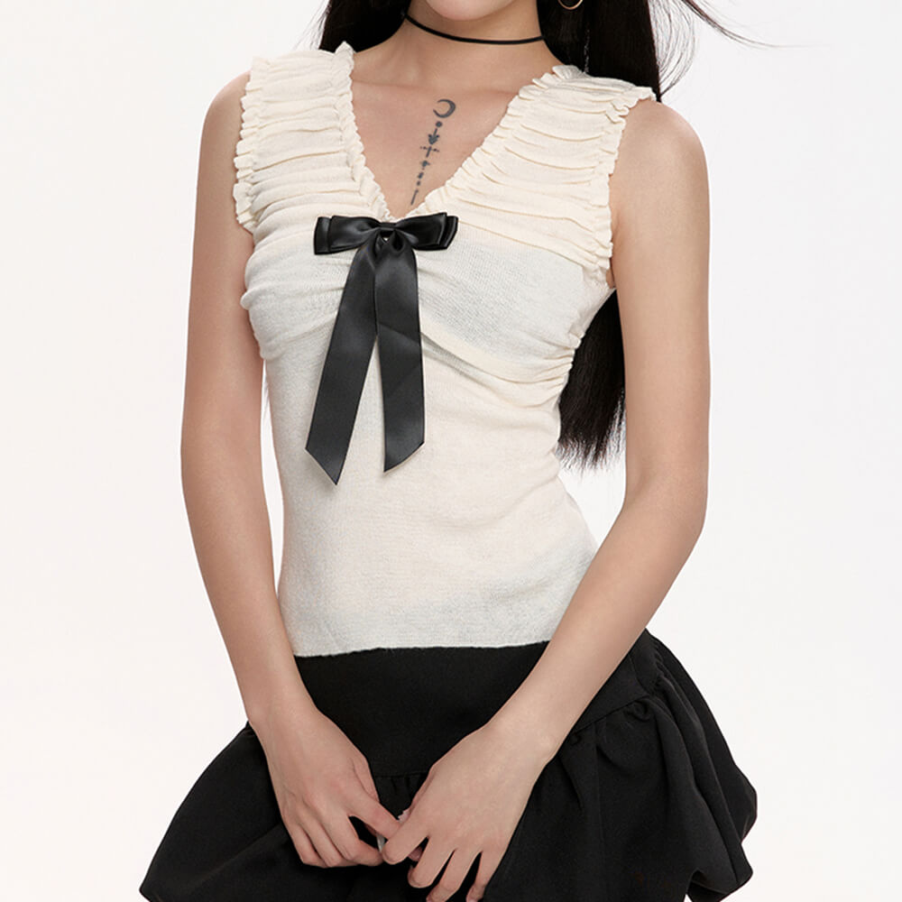 preppy ruched top with satin bow boogzel clothing