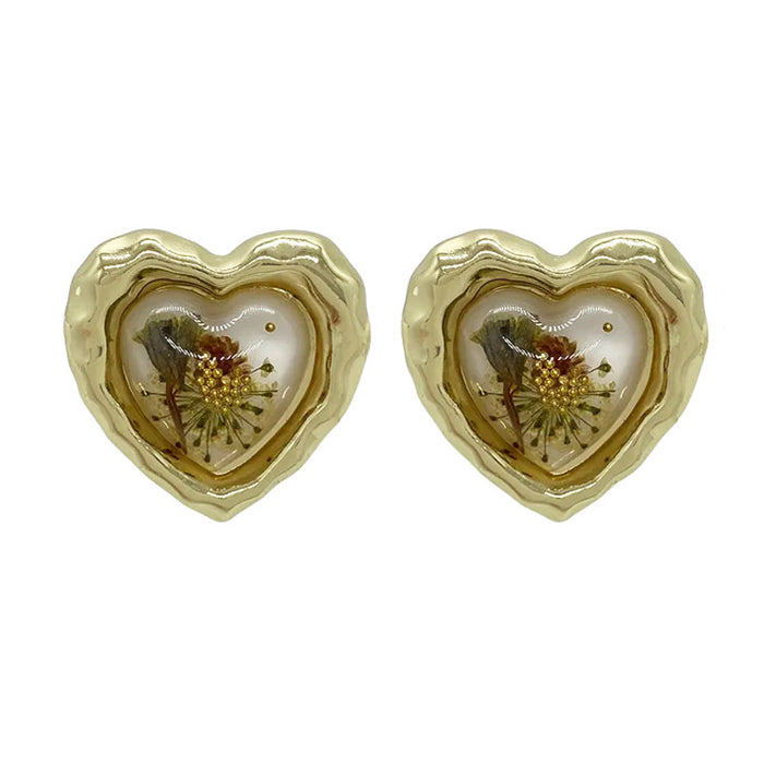 pressed flower heart earrings boogzel clothing