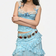 princess blue lace cami top boogzel clothing