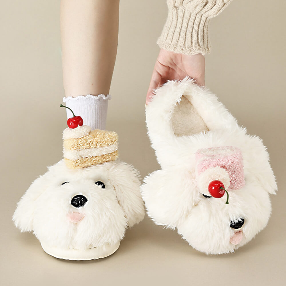 puppy and cake fluffy slippers boogzel clothing