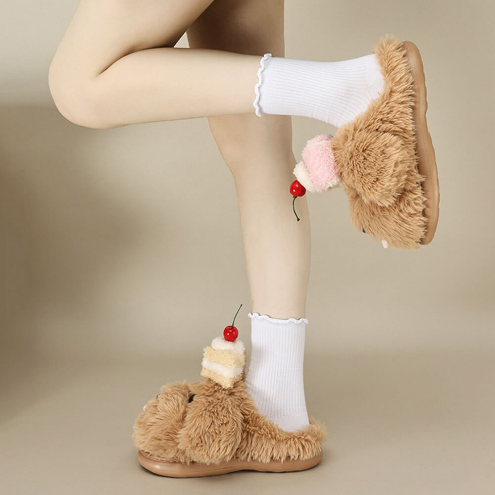 puppy and cake fluffy slippers boogzel clothing