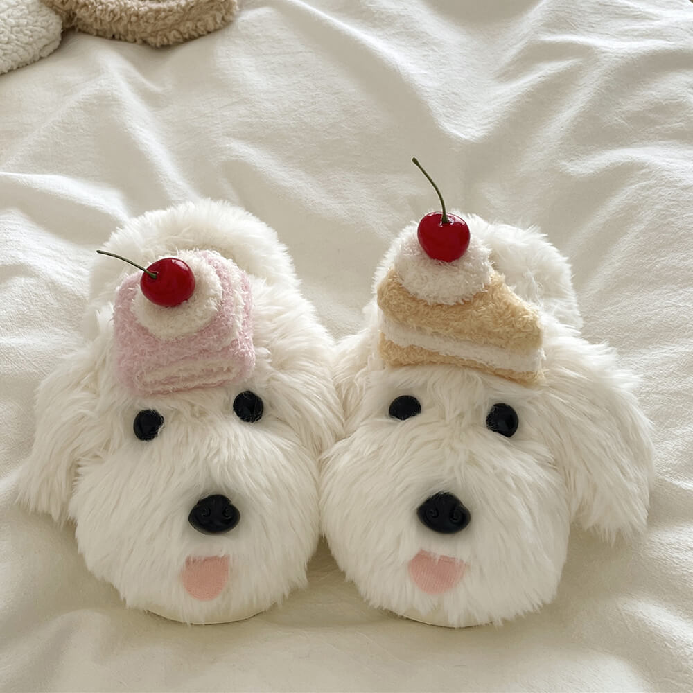 puppy and cake fluffy slippers boogzel clothing