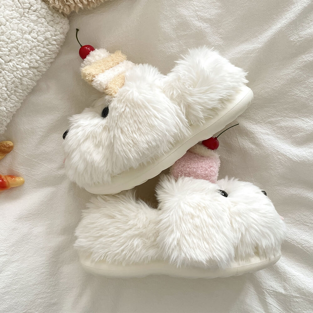 puppy and cake fluffy slippers boogzel clothing