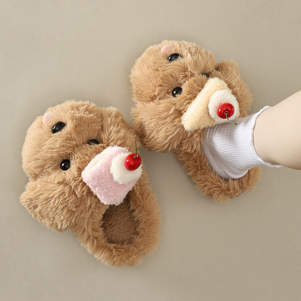 puppy and cake fluffy slippers boogzel clothing
