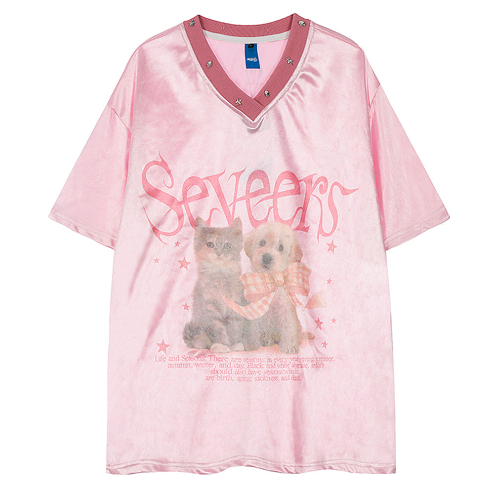 puppy and kitten print satin jersey boogzel clothing