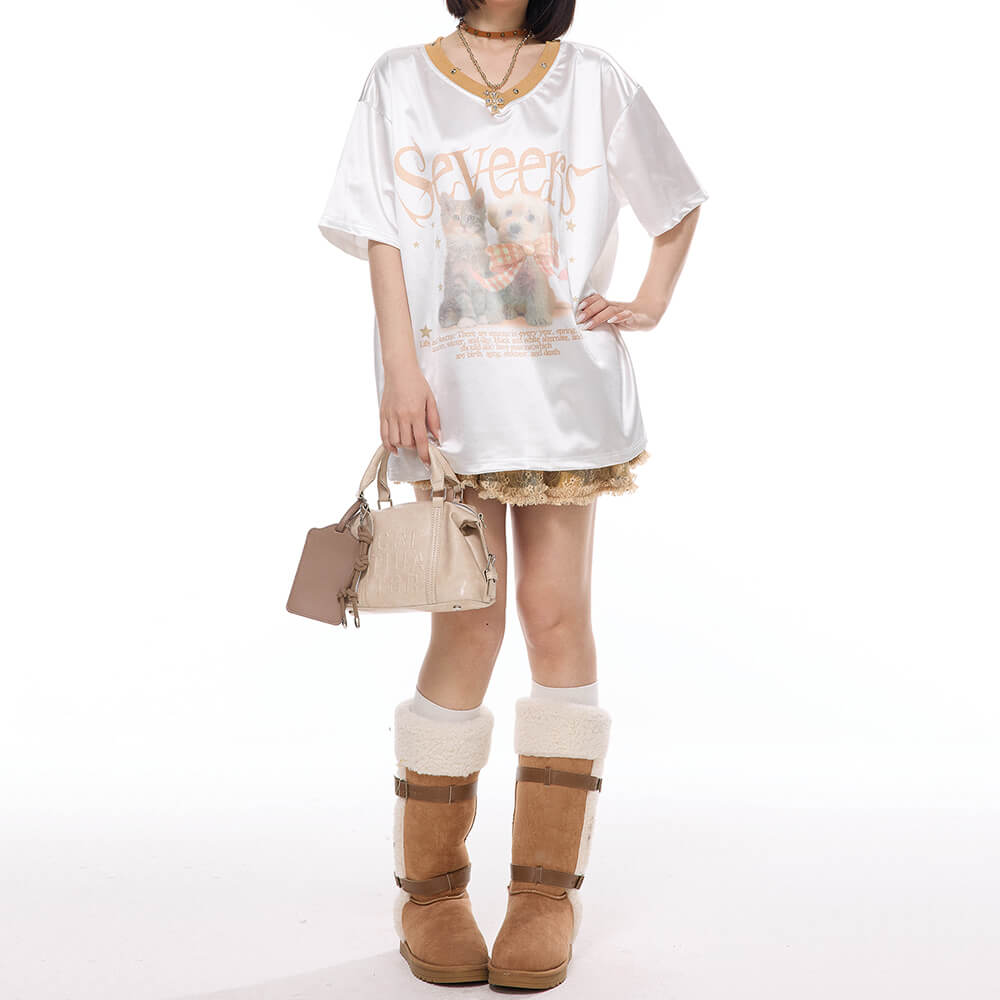 puppy and kitten print satin jersey boogzel clothing