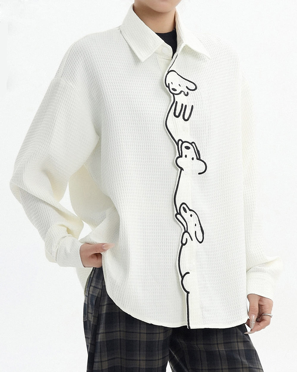 puppy dog embroidery button up shirt boogzel clothing
