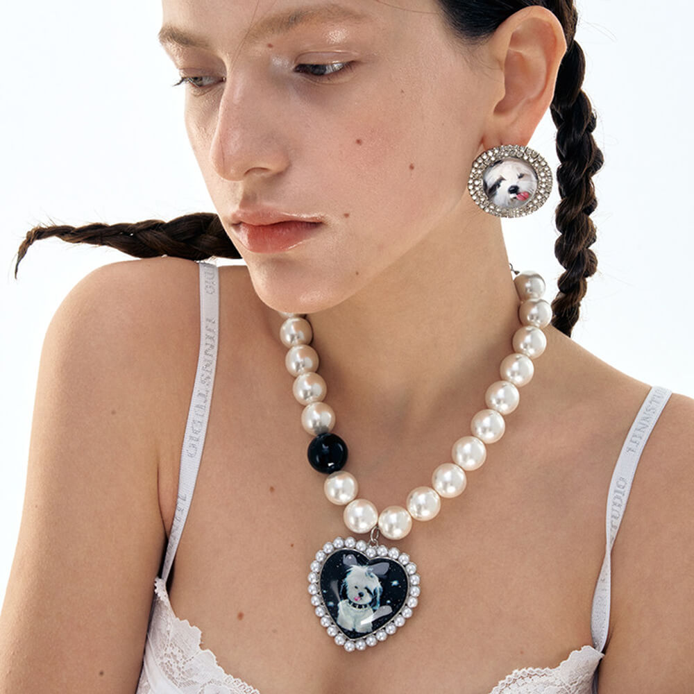 puppy heart charm pearl necklace boogzel clothing