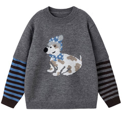 puppy print striped sleeve jumper boogzel clothing