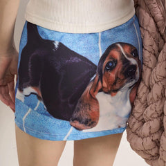 puppy print y2k denim micro skirt boogzel clothing