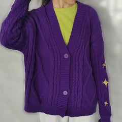 purple cardigan with star embroidery on sleeves - boogzel clothing