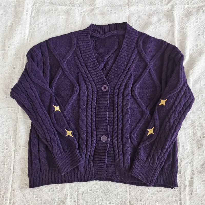 purple cardigan with star embroidery on sleeves - boogzel clothing