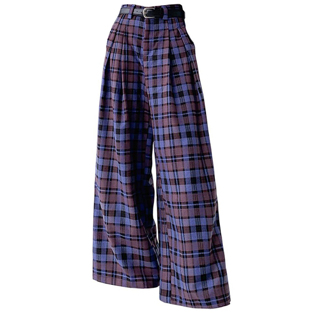purple plaid wide leg trousers boogzel clothing