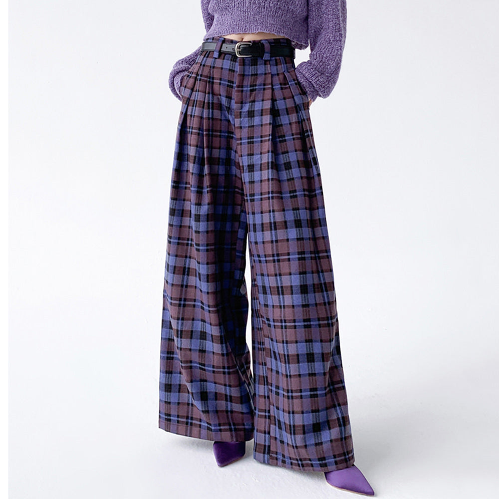 purple plaid wide leg trousers boogzel clothing