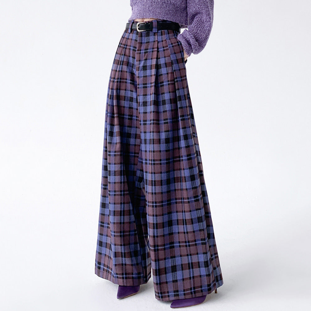 purple plaid wide leg trousers boogzel clothing