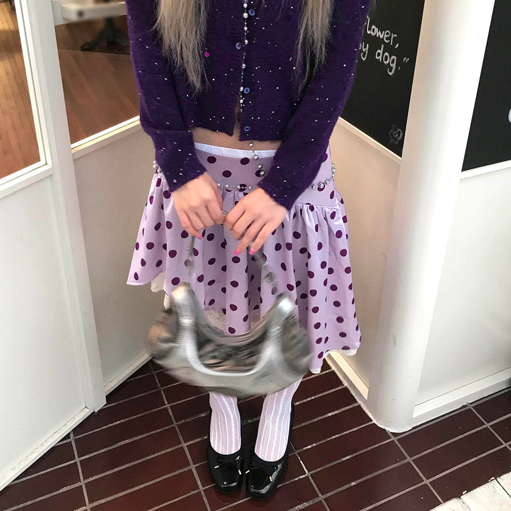 purple polka dot layered ruffle skirt boogzel clothing