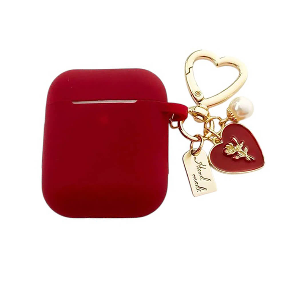 red airpods case with heart charm boogzel clothing