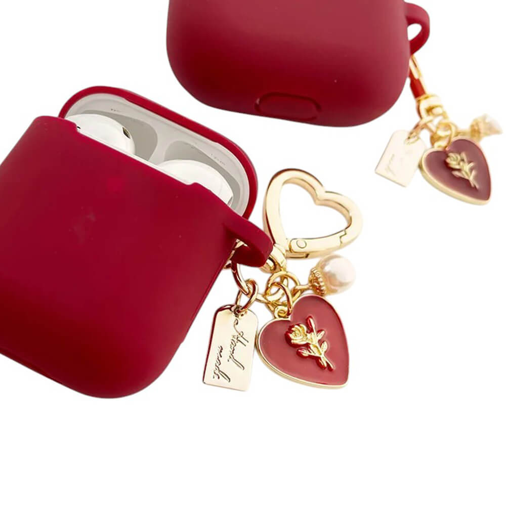 red airpods case with heart charm boogzel clothing