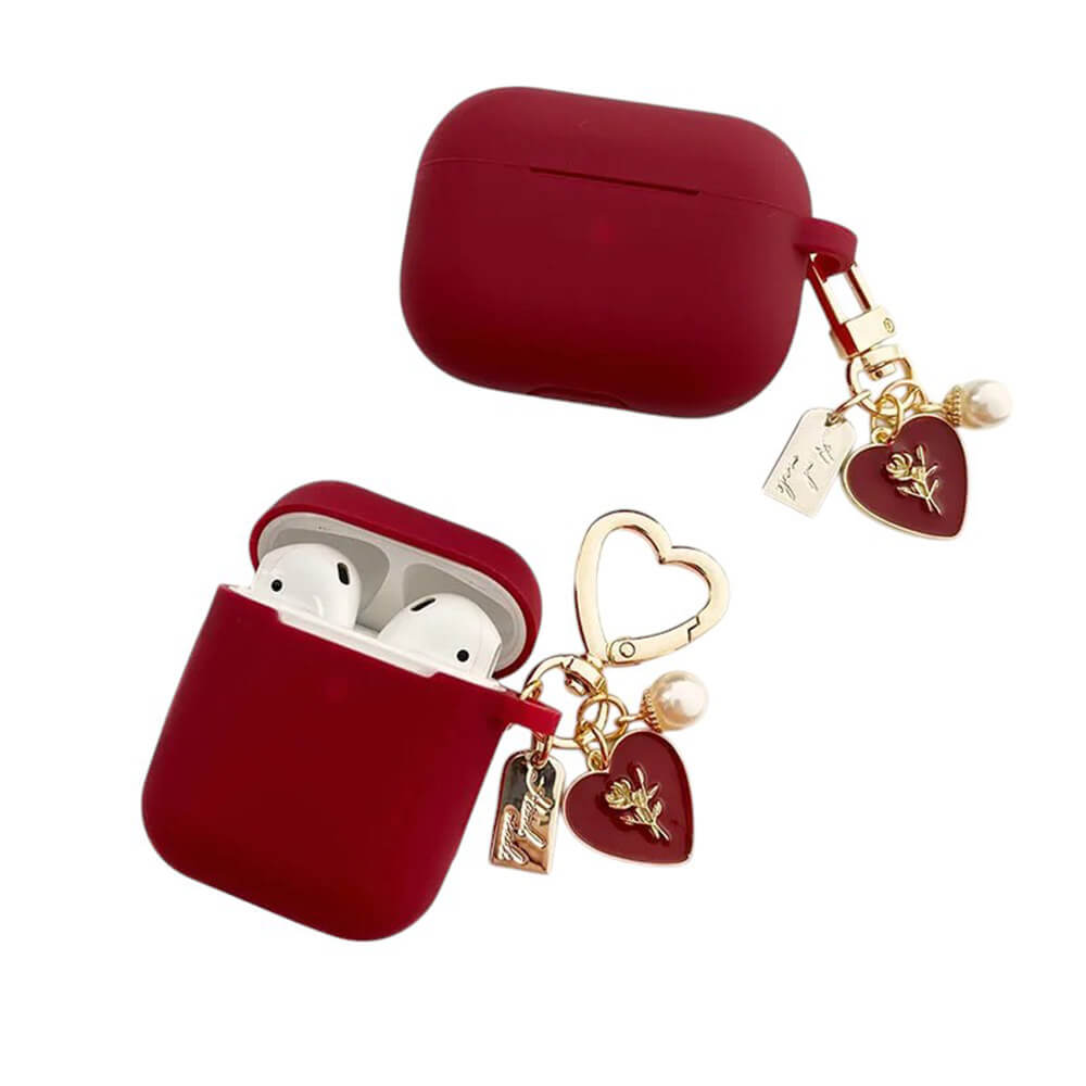 red airpods case with heart charm boogzel clothing