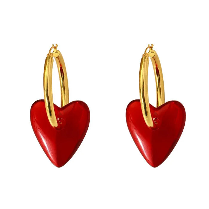 red heart-shaped drop earrings boogzel clothing