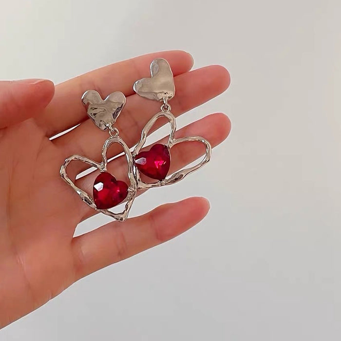red stone heart earrings boogzel clothing