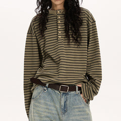 relaxed striped button up long sleeve top boogzel clothing