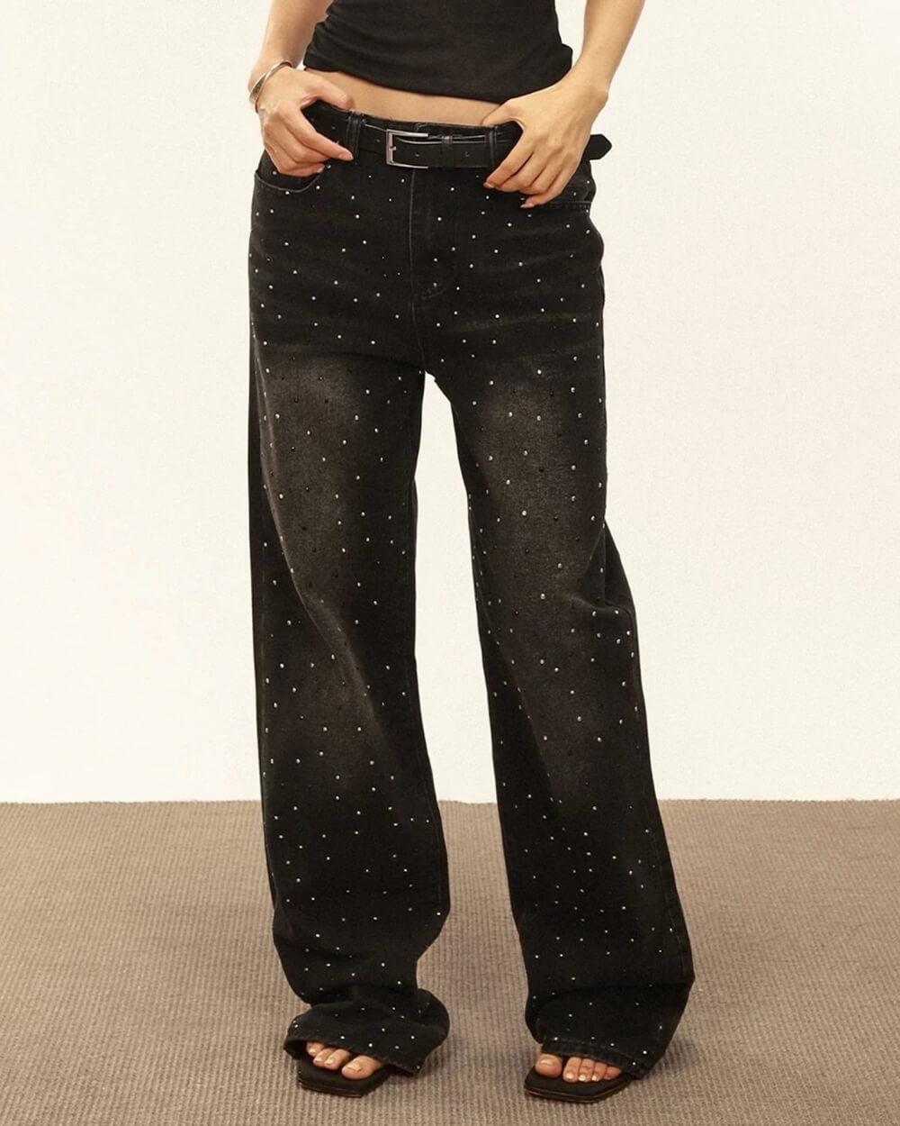 rhinestone black jeans boogzel clothing